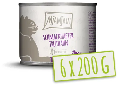 Zdjęcie produktu dla MjAMjAM - 6x200g puszki mokrej karmy z indykiem i marchewką dla kotów główna karma naturalna