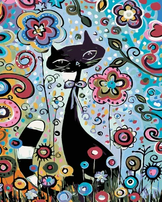 Image de Zuty - Peinture diamant - CHAT DANS LES FLEURS, 40 x 50 cm, sans cadre et sans tension de la toile