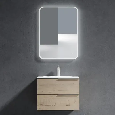 Immagine prodotto di doporro Mobile Bagno Sospeso 60cm Rovere chiaro con Lavabo Incluso Set di Mobili da Bagno 60x48x47cm con 2 Cassetti Soft Close e Lavabo Bianco in Resina Minerale Seria Paestum