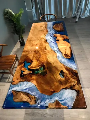 Obrázek produktu pro Jídelní stůl, designový stůl, pryskyřice, moderní stoly, motiv moře a řeky, nábytek, rozměry 220x90 cm, epoxidová pryskyřice, oceán