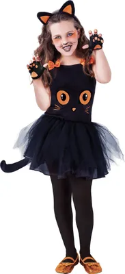 Produktbild von Süsses Katzen-Kostüm für Mädchen Halloweenkostüm schwarz-orange - 110/122 (5-7