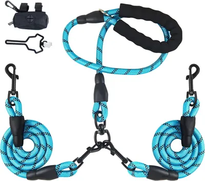 Obrázok produktu pre Dvojité vodítko pre psov 2 m, pre 2 psov, reflexné, otočné o 360 stupňov, pre stredné psy