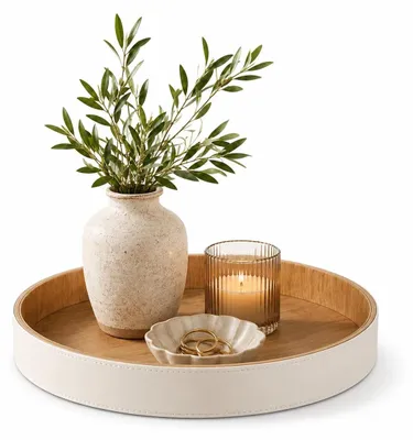 Immagine prodotto di Vassoio portacandele - Rotondo -  - Beige e effetto legno - Stile scandinavo
