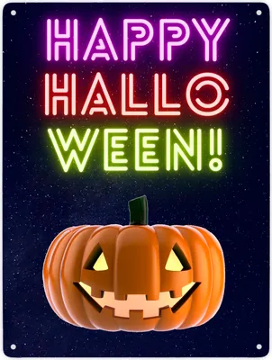 Produktbild von Happy Halloween Kürbis Metallschild XXL in 28x38 cm