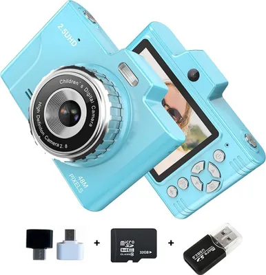 Produktbild von ZELURXX Digitalkamera, mit Doppelkamera, 4800W, 2,8“ IPS Bildschirm, 8x Zoom, 32G, mit Blitzlicht, Studentenkamera, für Studenten, Anfänger, Blau