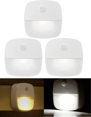 Produktbild von zodight LED-Nachtlicht, einstellbares warm- & kaltweißes Licht, batteriebetrieben mit Bewegungsmelder, 3er-Pack für Treppe, Schlafzimmer, Flur, bis zu 60 Tage Laufzeit, ROHS, FCC, UKCA
