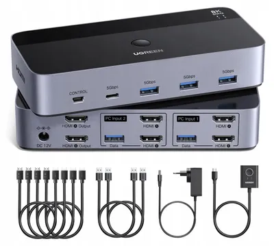 Image de UGREEN KVM Double écran 8K 4K 240 Hz Hub USB 3.0 Commutateur de bureau
