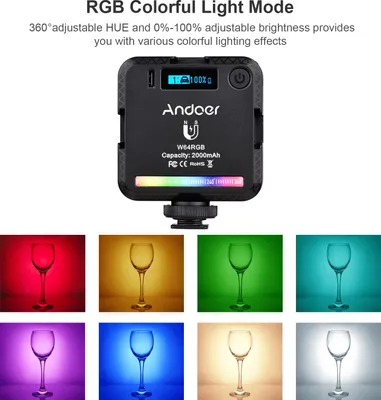 Produktbild von Andoer W64RGB Mini-RGB-LED-Videoleuchte, wiederaufladbar, Fotografiefüllung, CRI95+, 2500 K-9000 K, dimmbar, 20 Lichteffekte mit LCD-Display, 3 Kaltschuhhalterungen, magnetische Rückseite für Vlog-Live-Streaming, Konferenzproduktaufnahmen
