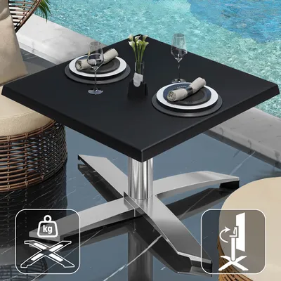 Produktbild von WTG | Jamaika Loungetisch | B: T: H:  60 x 60 x 37 cm | Schwarz  / Aluminium | Klappbar | Zusatzgewicht | Bistro Loungetisch Gastro Tisch