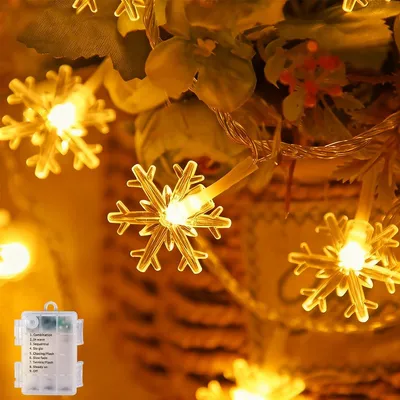 Schneeflocken-Lichterkette, 40 LEDs, 6 m, batteriebetrieben, warmweiß