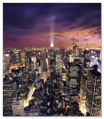 Produktbild von Wallario Herdabdeckplatte aus Glas, Größe 52 x 60 cm 1-teilig, Motiv New York bei Nacht - Panoramablick über die Stadt