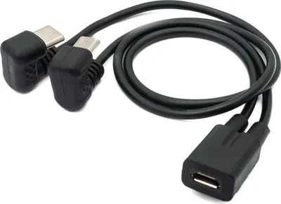 Produktbild von SYSTEM-S USB 3.1 Kabel 30 cm Typ C & 2.0 Micro B Stecker zu Buchse 180° Winkel in Schwarz