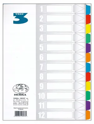 Produktbild von Tres A4 laminierte Trennblätter, 12 Farben