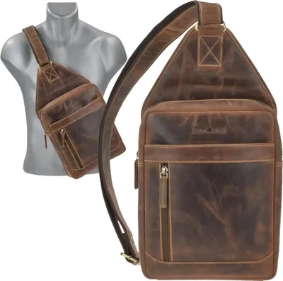 Produktbild von Crossbody Bag Leder 21x41cm Brusttasche Damen Herren "Vintage" antikbraun Greenburry
