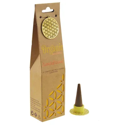 Produktbild von Organic Goodness Sandelholz-Räucherkegel + Brenner – Packung mit 6 Stück – 72 g