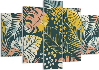 Produktbild von Bild auf Leinwand - Leinwandbild - 5 Teile - Blätter modern bunt - 150x100cm - Wand Bild - Wanddeko - Wandbilder - Leinwanddruck - Bilder - Wanddekoration - Leinwand bilder - Wandbild - EA150x100-4630