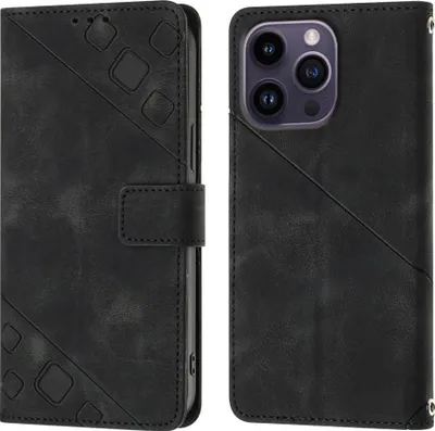 Produktbild von Hülle für iPhone 14 Pro Max Prägung Flip Leder Brieftasche Schutzhülle mit Ständer Schwarz