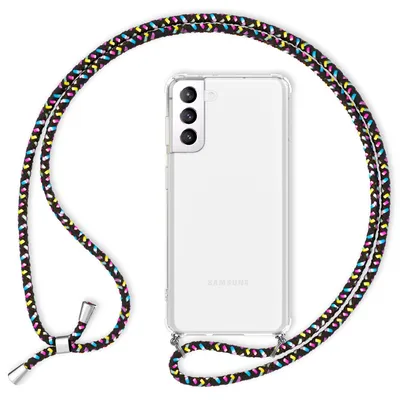Produktbild von NALIA Klare Handy Hülle mit Kette für Samsung Galaxy S21, Band Case Kordel Cover Schwarz Bunt