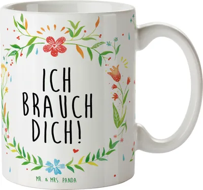 Produktbild von Mr. & Mrs. Panda Kaffeetasse Ich brauch dich! - Geschenk, Bedruckte Tasse, Kaffeebecher, haferl, Becher