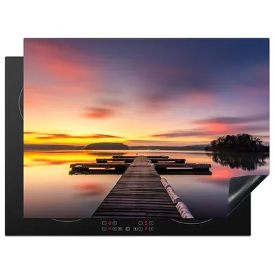 Produktbild von KitchenYeah© Herdabdeckplatte Steg - Sonnenuntergang - Wasser - Meer - Spiegelung , 70x52cm, Küche Deko, Glaskeramikkochfeld Herdabdeckung, Abdeckplatte fùr Kochfeld