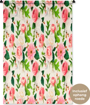 Produktbild von MuchoWow® Wandteppich Wandbehang Blumen - Illustration - Rosen - Gerbera 90x135 cm Tapisserie Dekoration Wandtuch - Baumwolle - Wandskulptur