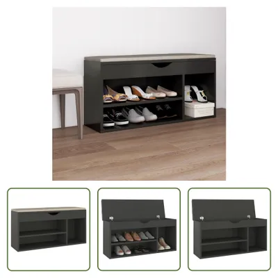 Produktbild von The Living Store Schuhbank mit Kissen Grau 104x30x49 cm Holzwerkstoff