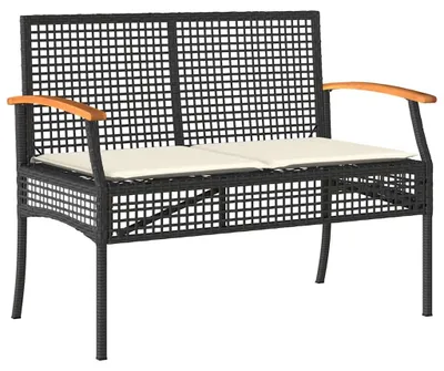Image de vidaXL Banc de jardin avec coussins noir Poly rotin acacia