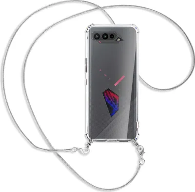Produktbild von Handykette Backcover-Schutzhülle mit Band (Metall silberfarben) für Asus ROG Phone 5, 5 Ultimate, 5 Pro - silberfarbene Kette Snake
