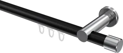 Produktbild von Interdeco Innenlaufstange / Gardinenstange mit Innenlauf Schwarz / Chrom, Typ Platon Santo (Kappe), 20 mm Ø 1-läufig, 280 cm