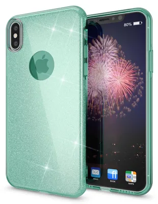 Image de NALIA Coque pailletée pour iPhone X XS, coque de protection mince 3 en 1 pour téléphone portable, étui vert menthe