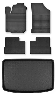 Image de Tapis en caoutchouc + bac de coffre pour Kia Venga 2009-2017 (plancher haut) – 5 pièces, noirs, semi-universel, adapté