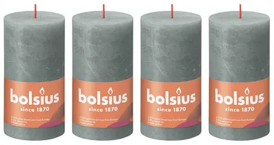 Image de lot de 4 bougies - hauteur 13 cm - diamètre 6,8 cm - Rustique - vert eucalyptus