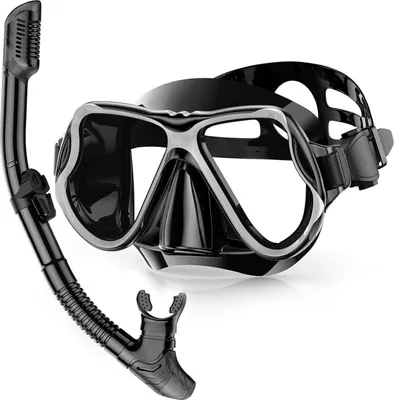 Image de QcoQce Kit de plongée libre à sec pour adultes A-Noir, masque de plongée anti-buée avec vision panoramique