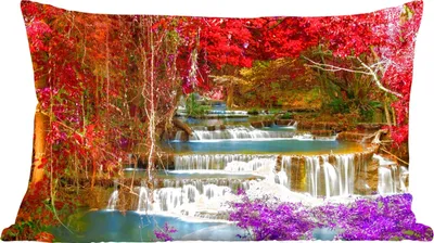 Produktbild von MuchoWow® Zierkissen Sofakissen Wohnzimmer Dekokissen 50x30 cm Wasserfall - Rosa - Bäume - Wohnzimmerdekoration - Polster mit Photo