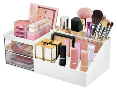 Produktbild von Schminkorganizer mit Schubladen, Beauty-Organizer, Make-up-Aufbewahrung, Kosmetik-Organizer für Ankleidezimmer, Schlafzimmer, Badezimmer (2 Schubladen)