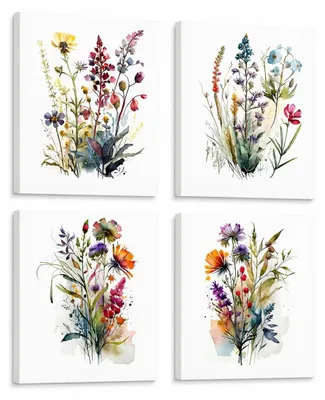 Immagine prodotto di Quadri decorativi da parete, set di 4, con stampe di fiori colorati, incorniciati