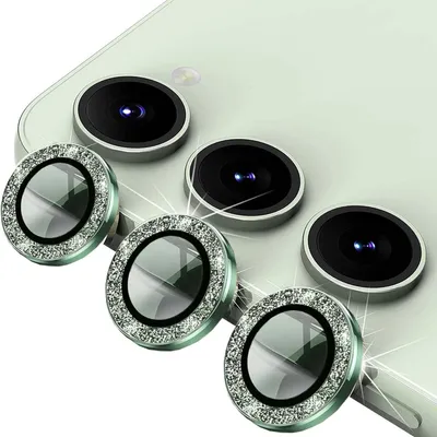 Produktbild von Für Samsung Galaxy S24 Plus Aluminium Glitzer Ring Kamera + H9 Tempered Hart Glas Grün