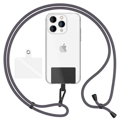 Image de HoldMe Air Edition - Lanyard universel avec 2 pads & mousqueton (noir mat) - 160cm de sangle pour portable à porter autour du cou - Gris foncé