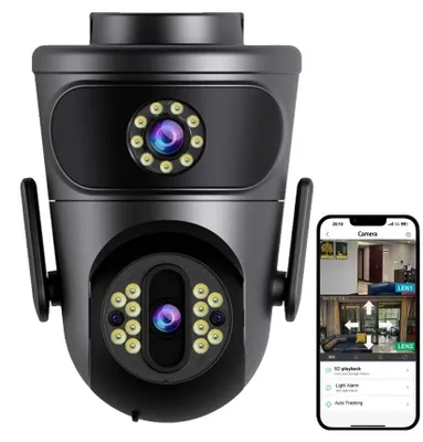 Immagine prodotto di Telecamera CCTV, doppio obiettivo, alta risoluzione da 8 MP, telecamera Wi-Fi da 8 MP