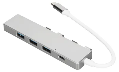 Obrázok produktu pre USB-C na USB rozbočovač, vysokorýchlostný, 1 port USB 3.0, 3 porty USB 2.0, 1 napájací port USB-C, USB-C rozbočovač, multiportový adaptér, strieborný