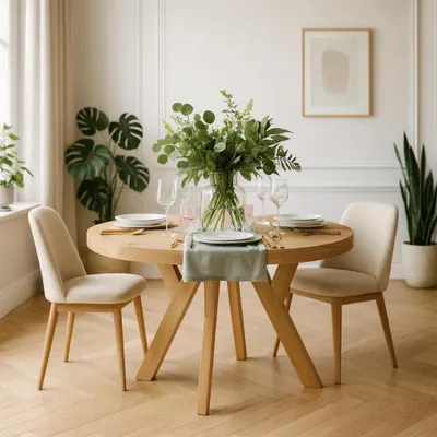 Image de Table ronde à rallonges pour la salle à manger, PERO, style loft, scandinave, diamètre : 90 / 140 cm, Couleur : Chêne Craft Golden
