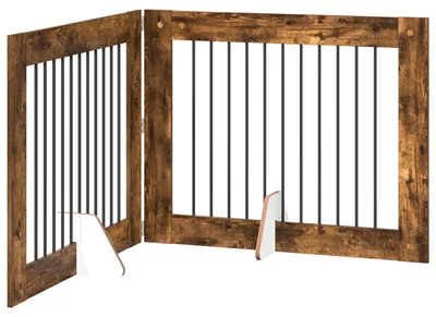 Immagine prodotto di vidaXL Porta pieghevole per cani con supporti, 2 pezzi, legno effetto noce, 200,5 cm