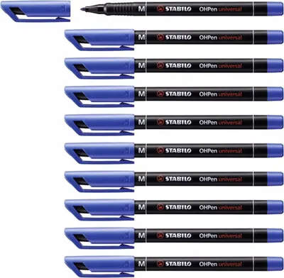 Immagine prodotto di 10 X Pennarello Indelebile Blu Stabilo Ohpen Punta 1mm Penna Marker Pen