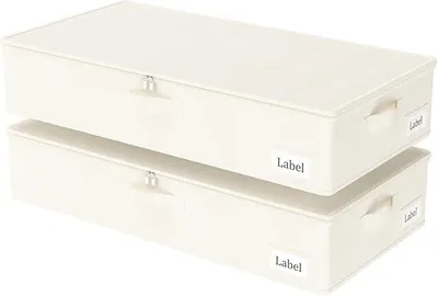 Produktbild von PolkaHome® 2er Set Aufbewahrungsbox unter dem Bett mit Deckel, faltbare Kleiderbox 80x40x15 cm, Beige