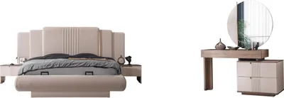 Produktbild von Schlafzimmer Set Santo Beige mit Stauraumbett 250x200cm und beleuchtetem Kleiderschrank