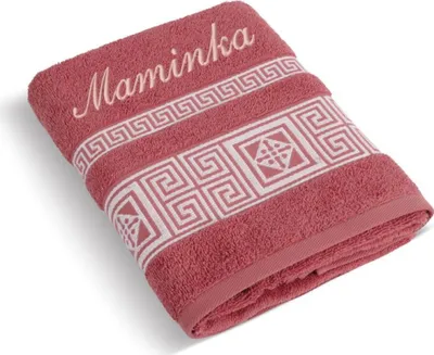 Zdjęcie produktu dla Ręcznik frotte z greckiej kolekcji z imieniem MAMINKA - 50x100 cm - terakota