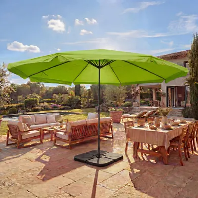 Image de Parasol Meran Pro, parasol de marché gastronomique avec volant Ø 5m polyester/alu 28kg ~ vert avec support