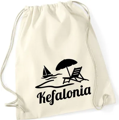 Produktbild von Huuraa Turnbeutel Kefalonia Inselmotiv Griechenland 12 Liter Natural Baumwolle Rucksack Geschenkidee