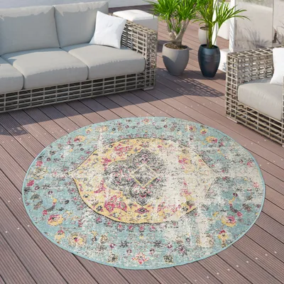 Image de Tapis d'extérieur Balcon Terrasse Tapis de cuisine vintage Motifs orientaux Losanges Ethnique Taille 200 cm Rond