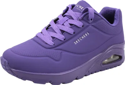 A single purple Skechers shoe is shown from a side angle against a white background.